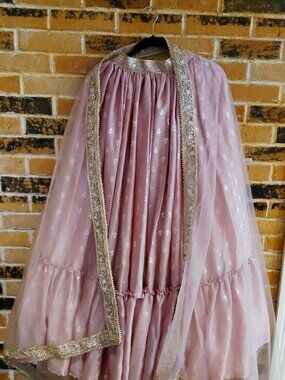 Handmade Pink w/Gold Chiffon Multi-Layered Antibellum Skirt w/Shawl
